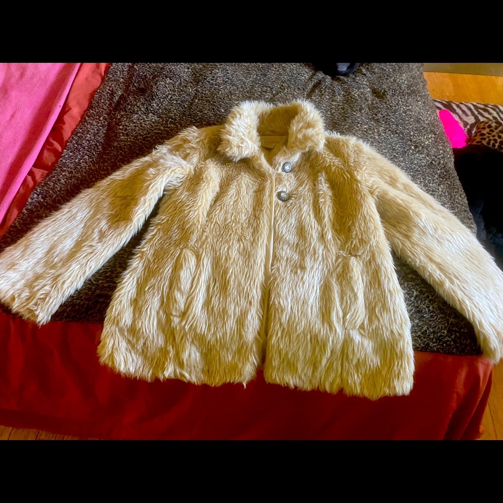Fake fur creme color coat with bling!